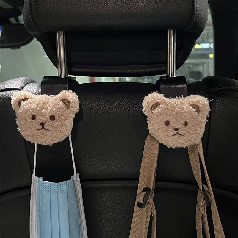 2Pcs Cute Cartoon Bear Car Seat Back Hooks Storage