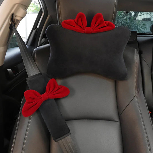 1Pc Cute Cartoon Red Bowknot Car Neck Pillow