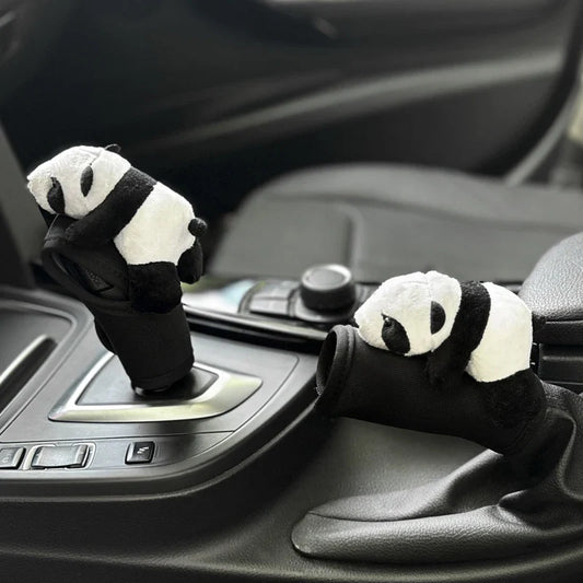 1Pc Cute Cartoon Panda Car Gear Shift Cover Soft Plush