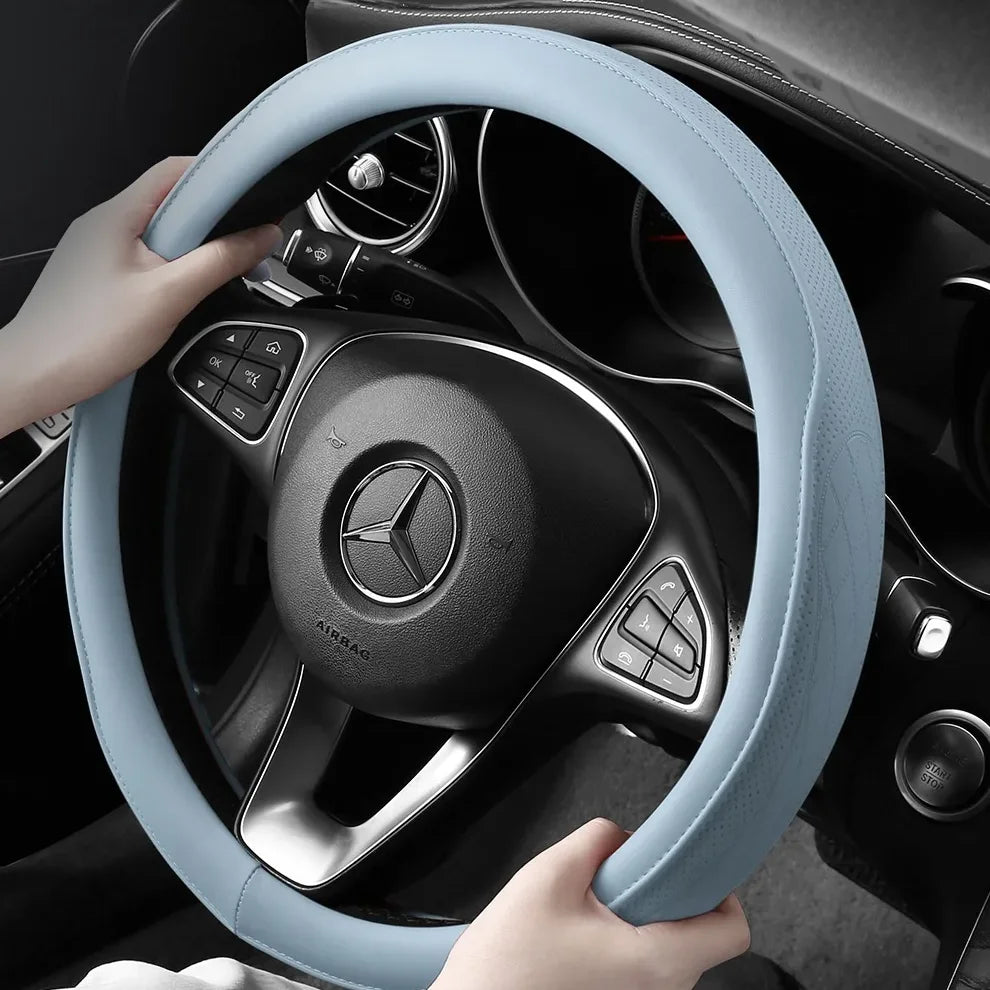 Embossed PU Leather Patchwork Car Steering Wheel Cover