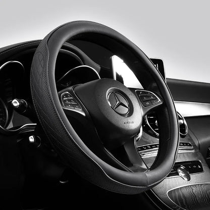 Embossed PU Leather Patchwork Car Steering Wheel Cover