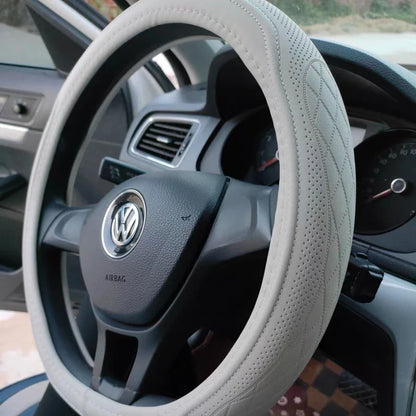 Embossed PU Leather Patchwork Car Steering Wheel Cover