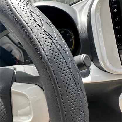 Embossed PU Leather Patchwork Car Steering Wheel Cover