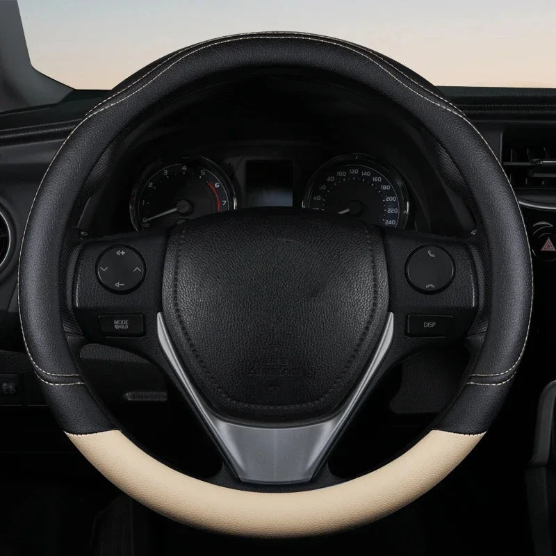 PU Leather Splicing Leather Anti-Slip Wear Four Seasons Universal Steering Wheel Cover